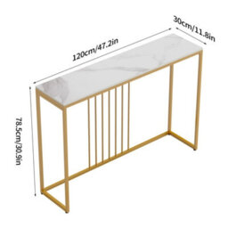 Fativo 120Cm W Slim Narrow Hallway Console Sintered Stone Table Scratch-Proof Marble Long Bar Table Gold Legs, White - thumbnail 2