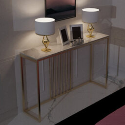Fativo 120Cm W Slim Narrow Hallway Console Sintered Stone Table Scratch-Proof Marble Long Bar Table Gold Legs, White - thumbnail 9