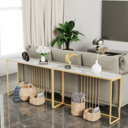 Fativo 120Cm W Slim Narrow Hallway Console Sintered Stone Table Scratch-Proof Marble Long Bar Table Gold Legs, White - thumbnail 8