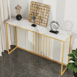 Fativo 120Cm W Slim Narrow Hallway Console Sintered Stone Table Scratch-Proof Marble Long Bar Table Gold Legs, White - thumbnail 7