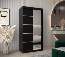 Arte Verona 02 Contemporary 2 Mirrored Sliding Door Wardrobe 5 Shelves 2 Rails Black Matt (H)2000mm (W)1000mm (D)620mm - thumbnail 2