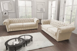 Chesterfield Style Venus Cream Fabric 3+2 Seater Sofa Set - thumbnail 1
