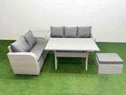 Fimous 6 Seater Pe Rattan Wicker Garden Furniture Conservatory Sofa Set 3 Seater Sofa Love Sofa Big Footstool Side Table - thumbnail 1