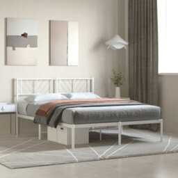 Berkfield Metal Bed Frame With Headboard White 140X200 Cm - thumbnail 1