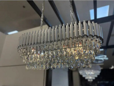 Mihomeuk Liuz Full Silver Tear Crystal Led Chandelier With Adjustable Height
