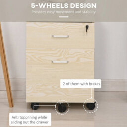 2-Drawer Locking Office Filing Cabinet 5 Wheels Rolling Storage Oak - thumbnail 4