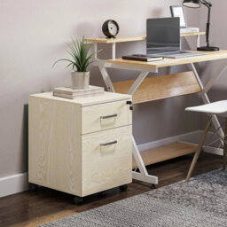 2-Drawer Locking Office Filing Cabinet 5 Wheels Rolling Storage Oak - thumbnail 7