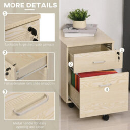 2-Drawer Locking Office Filing Cabinet 5 Wheels Rolling Storage Oak - thumbnail 3