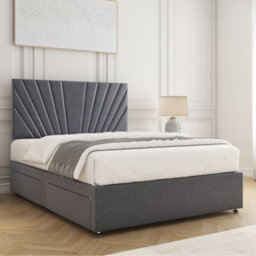 Bsspoke Maria Divan Bed Set Steel Plush Velvet With 24Inch Headboard & Mattress No Drawers In Double King 3Ft 4Ft 6Ft - thumbnail 2