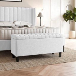 90Cm Lined Upholstered Ottoman Storage Box - Cream Naple Multi-Functional Blanket Box With Wooden Legs - thumbnail 3