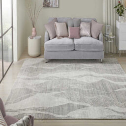 White Grey Abstract Wool Luxurious Modern Easy To Clean Abstract Dining Room Bedroom And Living Room Rug -305Cm X 427Cm