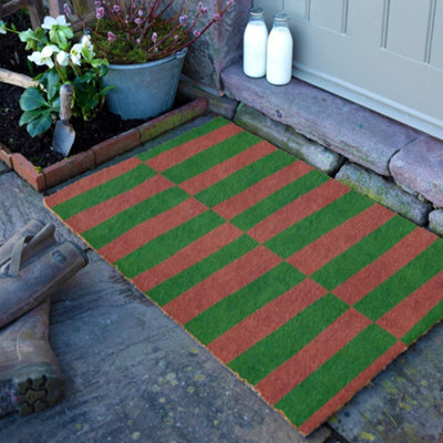 Artsy Doormats Pink & Green Half Stripes Doormat (90 X 60Cm) - image 1