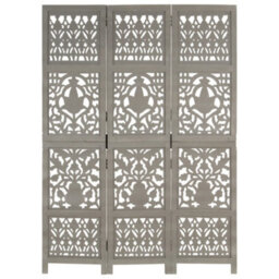 Vidaxl Hand Carved 3-Panel Room Divider Grey 120X165 Cm Solid Mango Wood Room Dividers - thumbnail 5