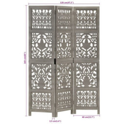 Vidaxl Hand Carved 3-Panel Room Divider Grey 120X165 Cm Solid Mango Wood Room Dividers - thumbnail 6