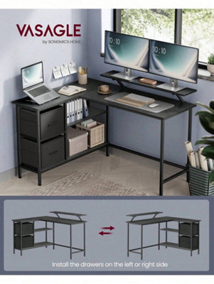 Songmics Vasagle L-Shaped Desk With 2 Spacious Drawers,gaming Desk With Monitor Stand,computer Desk With Adjustable Storage Shelf - image 1