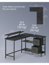 Songmics Vasagle L-Shaped Desk With 2 Spacious Drawers,gaming Desk With Monitor Stand,computer Desk With Adjustable Storage Shelf - thumbnail 7