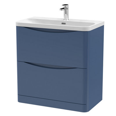 Balterley Dunwood Modern Bathroom Floor Standing 2 Drawer Vanity Unit & Ceramic Basin, Satin Blue, 800mm - image 1