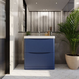 Balterley Dunwood Modern Bathroom Floor Standing 2 Drawer Vanity Unit & Ceramic Basin, Satin Blue, 800mm - thumbnail 2