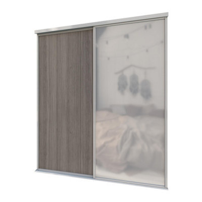 A-Class Sliding Doors Set Of 2 Dark Oak & Mirror Sliding Wardrobe Door Kit, Silver Frame & Tracks, Opening Height (H) 225-226Cm & Width (W) 180-181Cm - image 1
