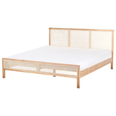 Beliani Bed Pine Wood Salernas 180 X 200 Cm (Eu Super King) Light Brown - image 1