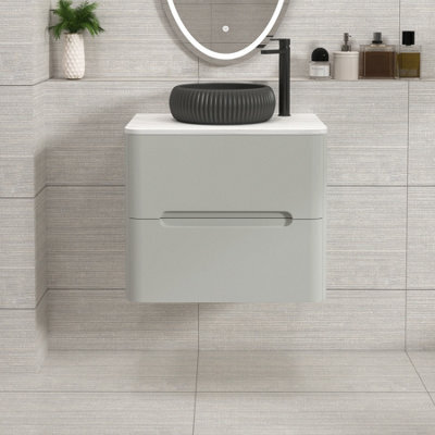 Royal Bathrooms Venice 600mm Dove Grey Wall Mounted Bathroom Countertop Vanity Unit 2 Drawer With Milan Black Basin - image 1
