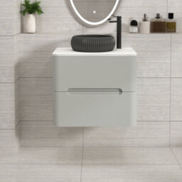 Royal Bathrooms Venice 600mm Dove Grey Wall Mounted Bathroom Countertop Vanity Unit 2 Drawer With Milan Black Basin - thumbnail 1