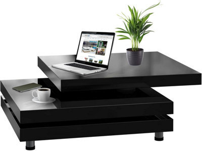 Casaria Black High Gloss Rotating Coffee Table 3 Tier 360 Degree 76X76 Cm - image 1