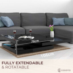 Casaria Black High Gloss Rotating Coffee Table 3 Tier 360 Degree 76X76 Cm - thumbnail 3