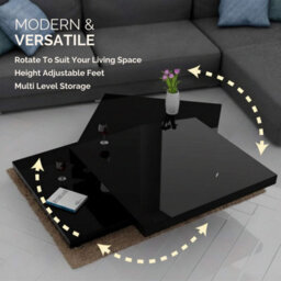 Casaria Black High Gloss Rotating Coffee Table 3 Tier 360 Degree 76X76 Cm - thumbnail 5