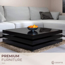 Casaria Black High Gloss Rotating Coffee Table 3 Tier 360 Degree 76X76 Cm - thumbnail 2
