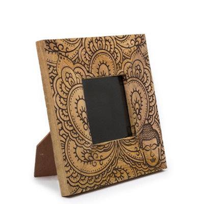 Serenityy Small Mango Wood Picture Frame 20X20X2Cm For 10X10Cm Photo - Buddha Design - Black