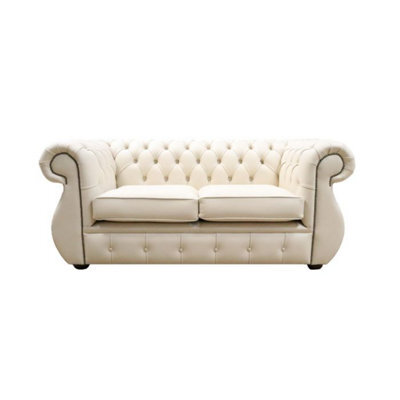 Chesterfield Original 2 Seater Sofa Shelly Almond Real Leather In Kimberley Style - image 1