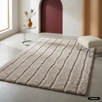 Sweeek - Indoor Rug With Linear Pattern Beige-Brown 170X120 Cm - Uma - image 1