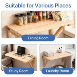 60X40Cm Folding Wooden Kitchen Table Wall-Mounted Drop-Leaf Table Desk Computer Table - thumbnail 3