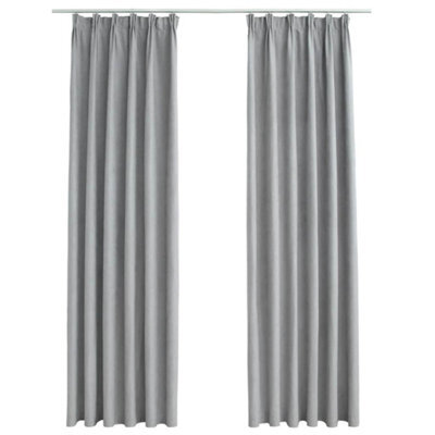 Berkfield Elegant Blackout Curtains With Hooks 2 Pcs Grey 140X175 Cm