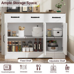 White & Brown Wooden Sideboard 3 Drawers 3 Doors - thumbnail 2