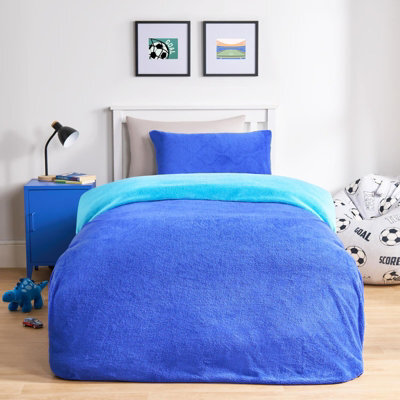 OHS Reversible Teddy Duvet Cover With Pillowcase, Blue/sea Blue - Double - image 1
