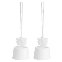 Pluto Packaging 1 X White Plastic Toilet Brush Set With Holder & Handle For Bathrooms & Washrooms - thumbnail 3