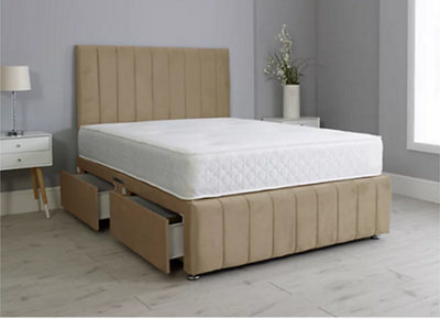Comfy Deluxe 6Ft Superking Panel Mink Plush Divan Bed Set Headboard & Footboard 4 Drawers - image 1