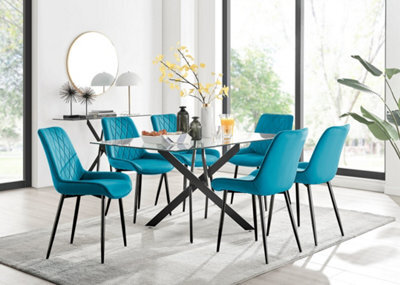 Furniturebox Uk Leonardo Black Leg Glass Dining Table & 6 Blue Pesaro Black Leg Chairs - image 1