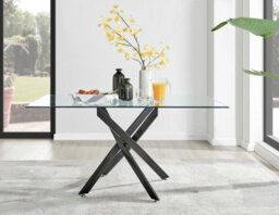 Furniturebox Uk Leonardo Black Leg Glass Dining Table & 6 Blue Pesaro Black Leg Chairs - thumbnail 2