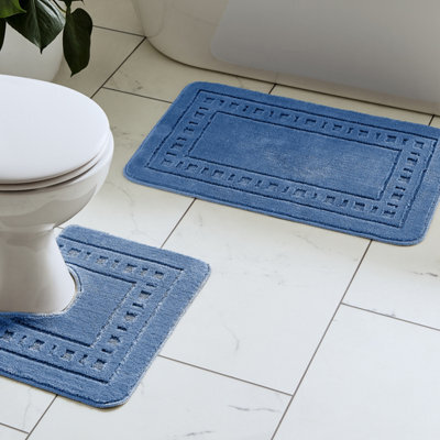 Catherine Lansfield Bathroom Armoni Bath Mat And Pedestal Set Blue - image 1