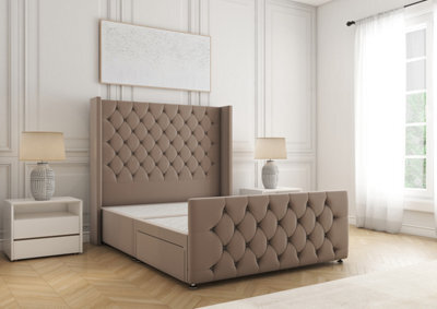 Bsspoke Divan Base Bed Set Mink Plush Velvet With 54Inch Headboard & Footboard No Drawers No Mattress In Double 3Ft 4Ft 5Ft 6Ft - image 1