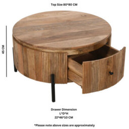 Royal Natural Solid Wood Coffee Table With Metal Legs - thumbnail 7