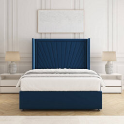 Bsspoke Alina Divan Bed Set Blue Plush Velvet With 54Inch Headboard  & No Drawers No Mattress In Double King 4Ft 6Ft - thumbnail 3