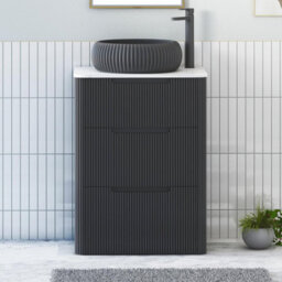 Royal Bathrooms Avenza 600mm Matt Obsidian Black Floor Standing Countertop Bathroom Vanity Unit 3 Drawer With Milan Black Basin - thumbnail 1