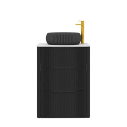 Royal Bathrooms Avenza 600mm Matt Obsidian Black Floor Standing Countertop Bathroom Vanity Unit 3 Drawer With Milan Black Basin - thumbnail 6
