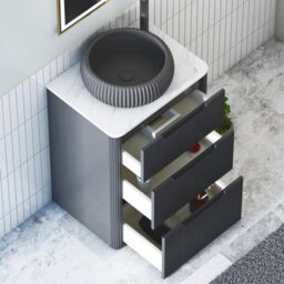 Royal Bathrooms Avenza 600mm Matt Obsidian Black Floor Standing Countertop Bathroom Vanity Unit 3 Drawer With Milan Black Basin - thumbnail 5