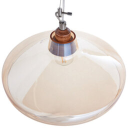 Wyld and Coco Lucent Pendant Lamp Tinted Gold Glass Vintage Style Ceiling Light - Warm Amber Glass, Timber Top, 38Cm Diameter, 129Cm Drop - thumbnail 5