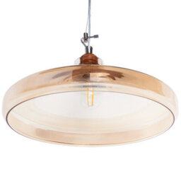 Wyld and Coco Lucent Pendant Lamp Tinted Gold Glass Vintage Style Ceiling Light - Warm Amber Glass, Timber Top, 38Cm Diameter, 129Cm Drop - thumbnail 4